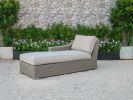 Three Piece Outdoor Gray Rattan Sectional Seating Group with Beige Cushions