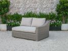 Three Piece Outdoor Gray Rattan Sectional Seating Group with Beige Cushions