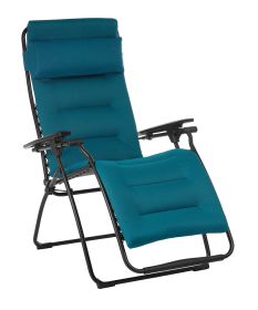 26" Blue and Black Metal Zero Gravity Chair with Blue cushion