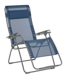 30" Blue and Gray Steel Outdoor Zero Gravity Chair with Blue Cushion