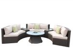 Six Piece Outdoor Black Wicker Sectional Seating Group with Beige Cushions