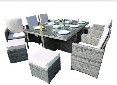 11 Piece Clear and Gray Glass Dining Set