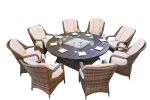 Brown Wicker Round Outdoor Fire Pit Dining Set With 4 Chairs