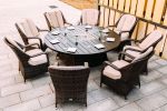 Brown Wicker Round Outdoor Fire Pit Dining Set With 4 Chairs