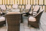 Brown Wicker Round Outdoor Fire Pit Dining Set With 4 Chairs