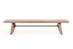 Modern Walnut Finish Dining Bench With Silky Black Metal Support Bar