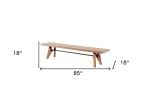 Modern Walnut Finish Dining Bench With Silky Black Metal Support Bar