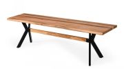 Modern Solid Drift Oak Bench With Black Powder Coated Metal Legs