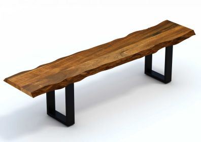 71" Live Edge Acacia Wood Bench With Black Metal Legs