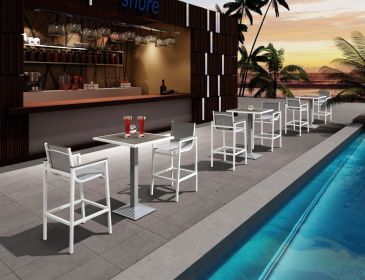 3 Piece Modern White And Gray Outdoor Bar Set