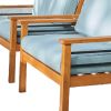 Natural Wood Outdoor Armchair with Aqua Cushion