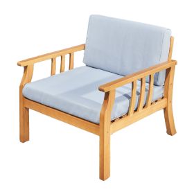 33" Natural Eucalyptus Slat Wood Outdoor Accent Chair with Aqua Cushion