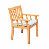 35" Natural Eucalyptus Slat Wood Outdoor Accent Chair with Aqua Cushion