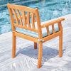 35" Natural Eucalyptus Slat Wood Outdoor Accent Chair with Aqua Cushion