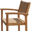 22" Set of Two Natural Wood and Rattan Indoor Outdoor Dining Chairs