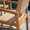 22" Set of Two Natural Wood and Rattan Indoor Outdoor Dining Chairs