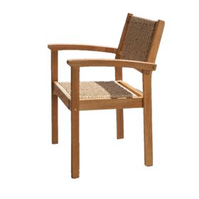 22" Set of Two Natural Wood and Rattan Indoor Outdoor Dining Chairs