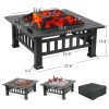 32" Black Square Charcoal or Wood Burning Fire Pit with Cover