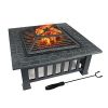 32" Gray Square Charcoal or Wood Burning Fire Pit with Cover