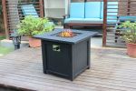 30" Black Square Slat Top Fire Pit Table with Lid