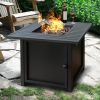 30" Brown Square Slat Top Fire Pit Table with Lid