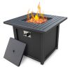 28" Black Square Propane Fire Pit with Lava Rocks and Cover