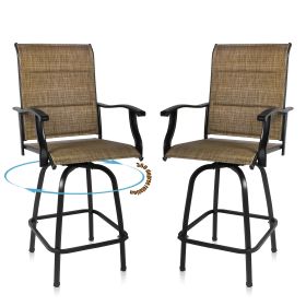 Set of Two 51" Brown Swivel Indoor Outdoor Bar Height chairs with Footrest