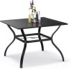 ?Black Square Metal Outdoor Dining Table With Umbrella Hole