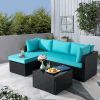 Aqua and Brown Wicker L Shape Three Piece Sofa Set