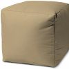 17" Khaki Canvas Cube Outdoor Pouf Ottoman