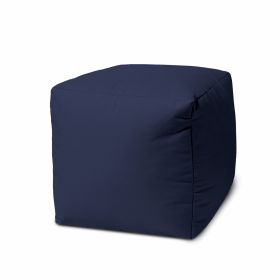 17" Navy Blue Cube Indoor Outdoor Pouf Ottoman