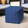 17" Blue and White Polyester Cube Geometric Outdoor Pouf Ottoman