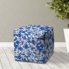 17" Blue and White Polyester Cube Abstract Outdoor Pouf Ottoman