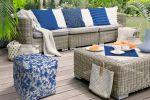 17" Blue and White Polyester Cube Abstract Outdoor Pouf Ottoman