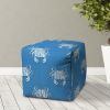 17" Blue and White Polyester Cube Crab Outdoor Pouf Ottoman