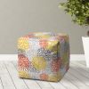 17" Yellow Gray and White Polyester Cube Floral Outdoor Pouf Ottoman