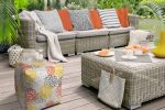 17" Yellow Gray and White Polyester Cube Floral Outdoor Pouf Ottoman