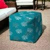 17" Turquoise White and Gray Polyester Cube Coral Outdoor Pouf Ottoman