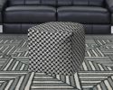 17" Black And White Polyester Cube Geometric Indoor Outdoor Pouf Ottoman