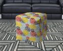 17" Green Polyester Cube Floral Indoor Outdoor Pouf Ottoman