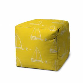 17" Yellow And White Sailboat Indoor Outdoor Cube Ottoman