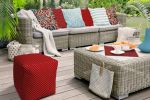 17" Red Polyester Cube Polka Dots Indoor Outdoor Pouf Ottoman