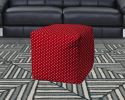 17" Red Polyester Cube Polka Dots Indoor Outdoor Pouf Ottoman