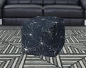 17" Blue Polyester Cube Geometric Indoor Outdoor Pouf Ottoman