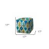 17" Turquoise Polyester Cube Indoor Outdoor Pouf Ottoman