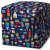 17" Blue Polyester Cube Indoor Outdoor Pouf Ottoman