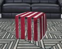 17" Pink Polyester Cube Striped Indoor Outdoor Pouf Ottoman