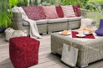 17" Red Polyester Cube Striped Indoor Outdoor Pouf Ottoman