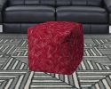 17" Red Polyester Cube Striped Indoor Outdoor Pouf Ottoman