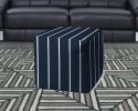 17" Blue Polyester Cube Striped Indoor Outdoor Pouf Ottoman